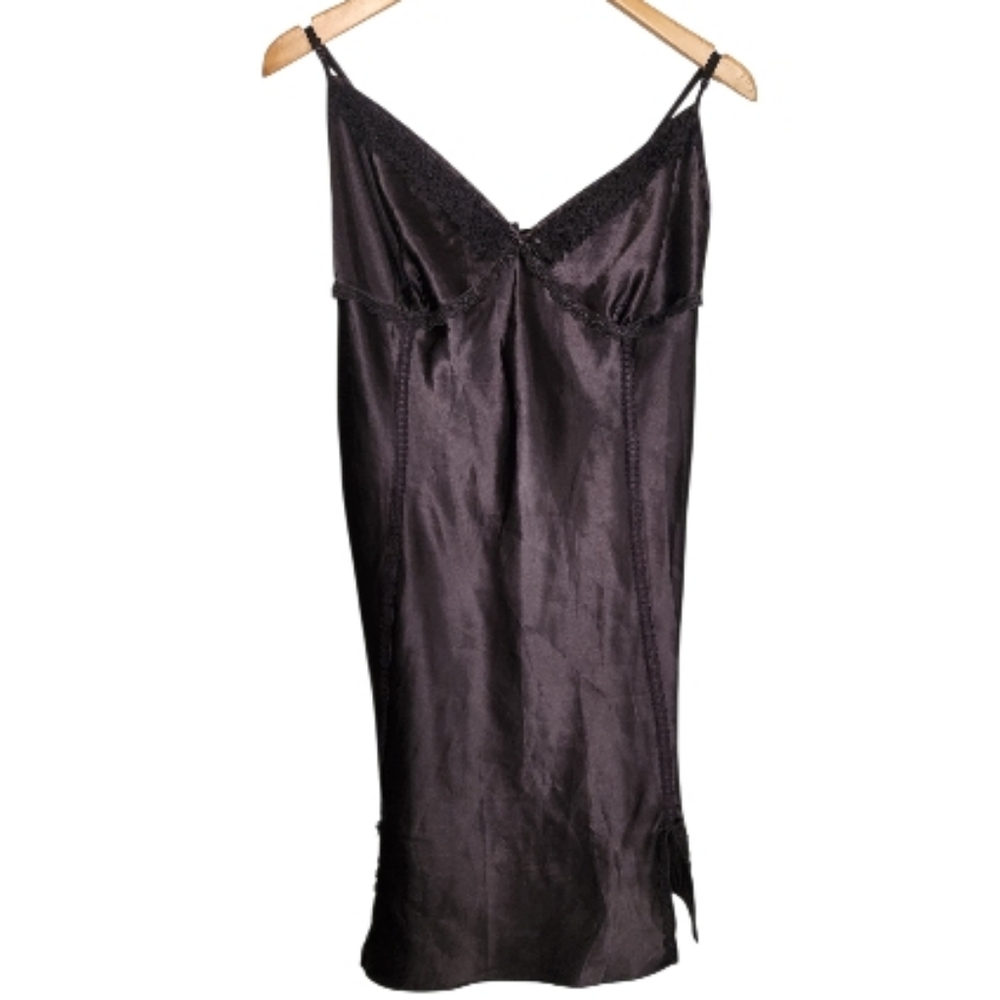 Hunkemoller‎ Black Satin Slip Mini Dress With Ruffles And Lace Sz XL